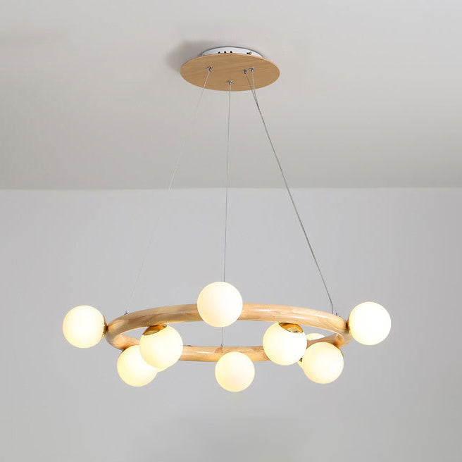 Zeitgenössische Bauernhaus Holzlampe Decke hängende Licht mit Glasschatten