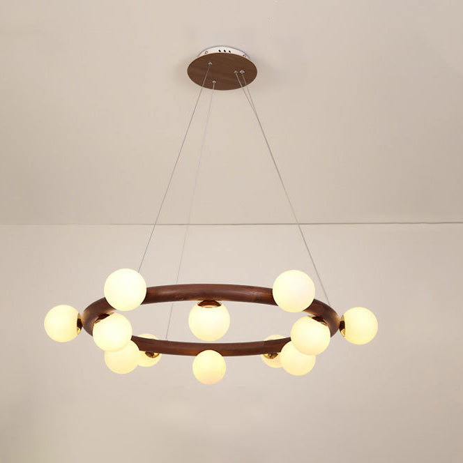 Zeitgenössische Bauernhaus Holzlampe Decke hängende Licht mit Glasschatten