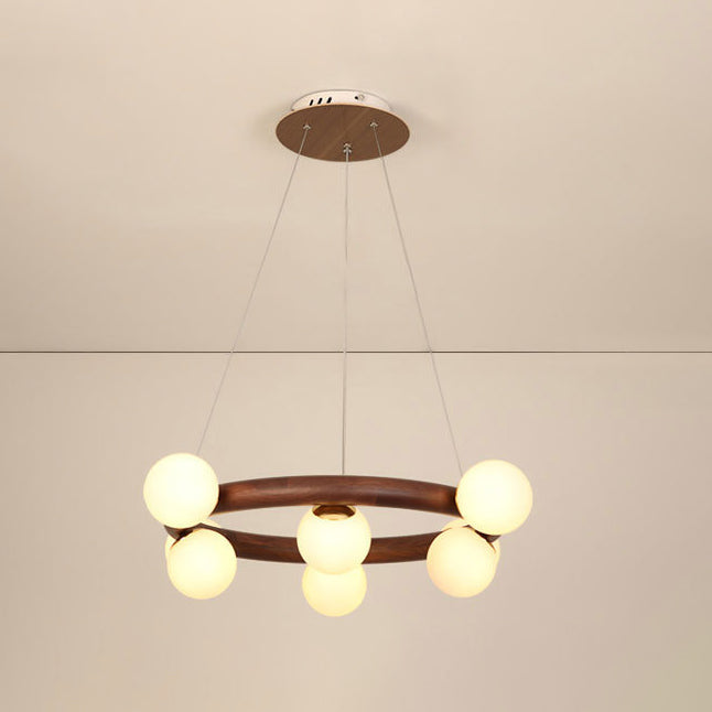 Zeitgenössische Bauernhaus Holzlampe Decke hängende Licht mit Glasschatten