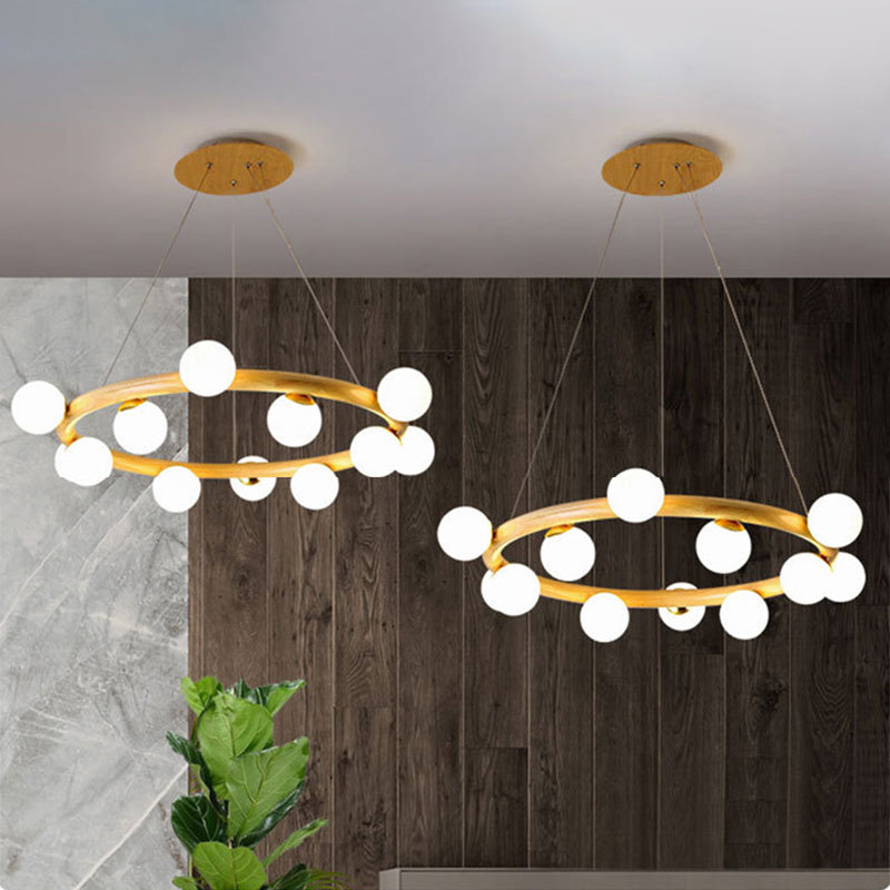 Zeitgenössische Bauernhaus Holzlampe Decke hängende Licht mit Glasschatten