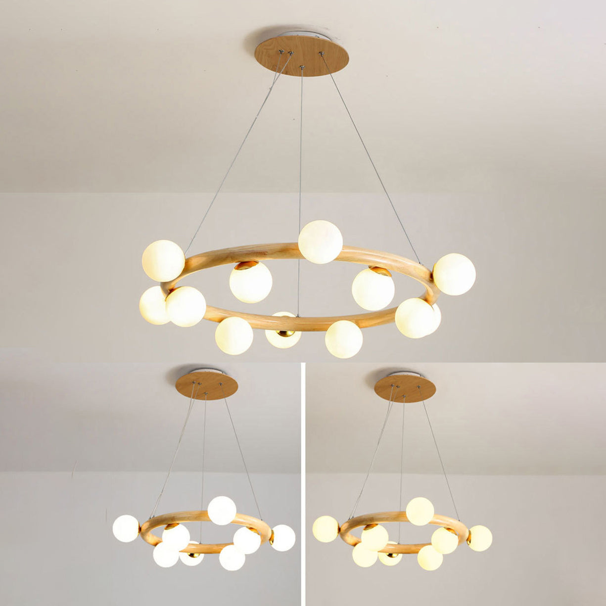 Zeitgenössische Bauernhaus Holzlampe Decke hängende Licht mit Glasschatten