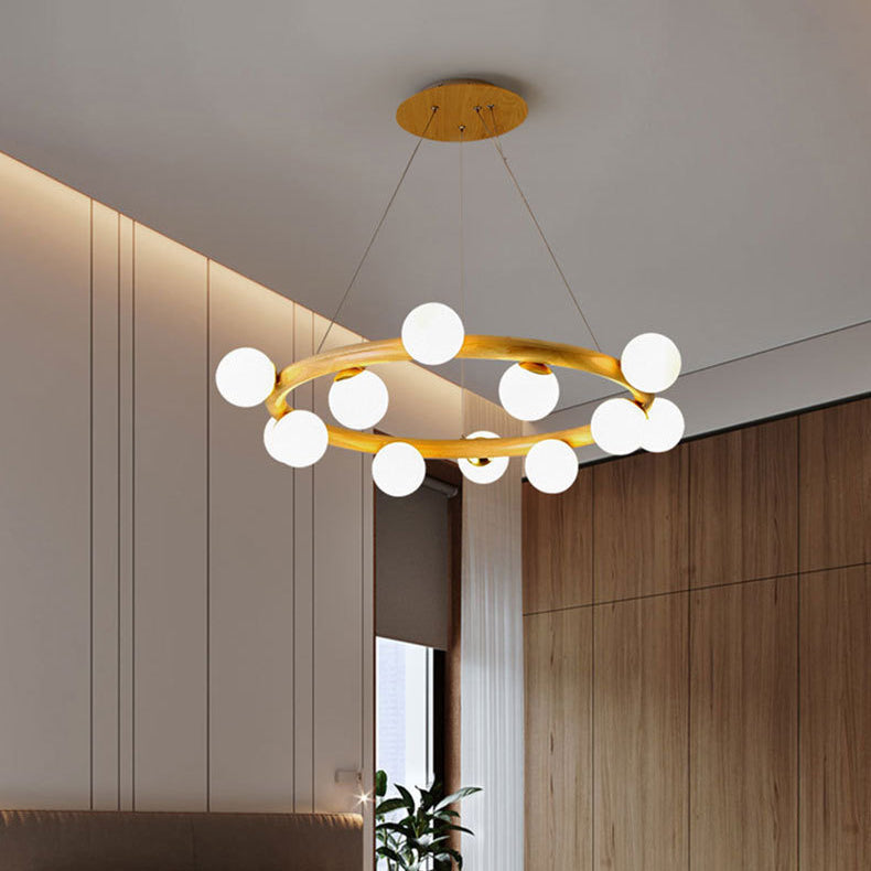 Zeitgenössische Bauernhaus Holzlampe Decke hängende Licht mit Glasschatten