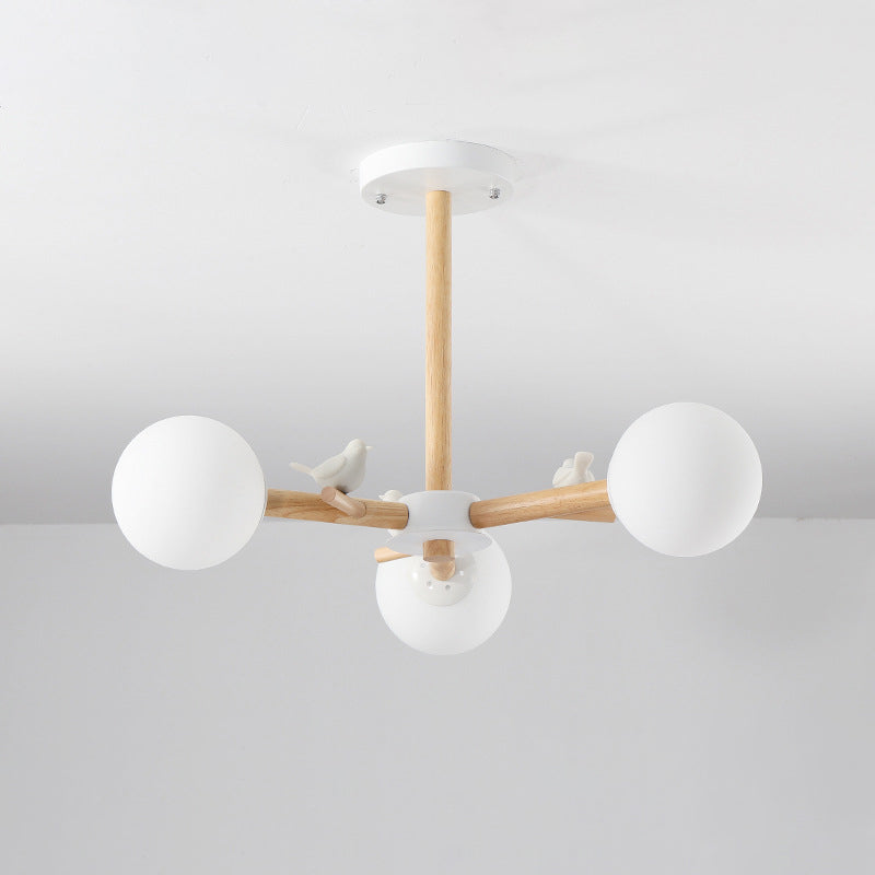 Moderner Stil hölzerne Kronleuchter Decke Hängende Leuchte mit kleinem Vogel