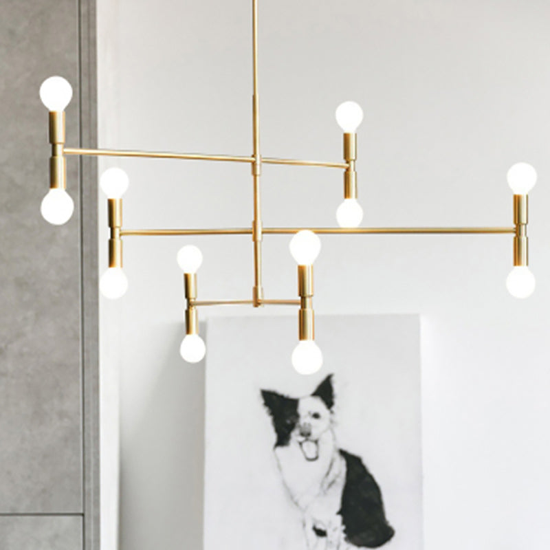 Exponierte Metallkronleuchter leichte postmoderne 12 Leuchten hängende Lampe für Wohnzimmer