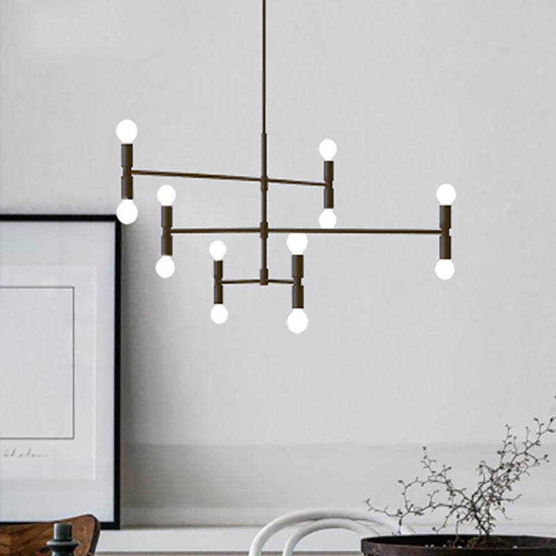 Exponierte Metallkronleuchter leichte postmoderne 12 Leuchten hängende Lampe für Wohnzimmer