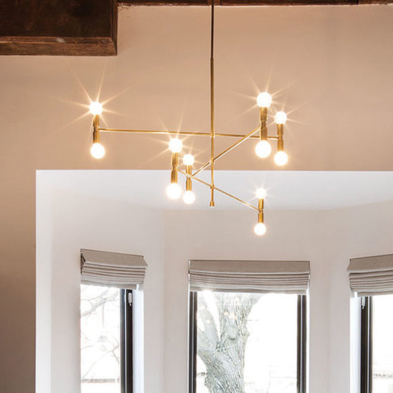 Exposed Metal Chandelier Light Postmodern 12 Lights Hanging Lamp for Living Room