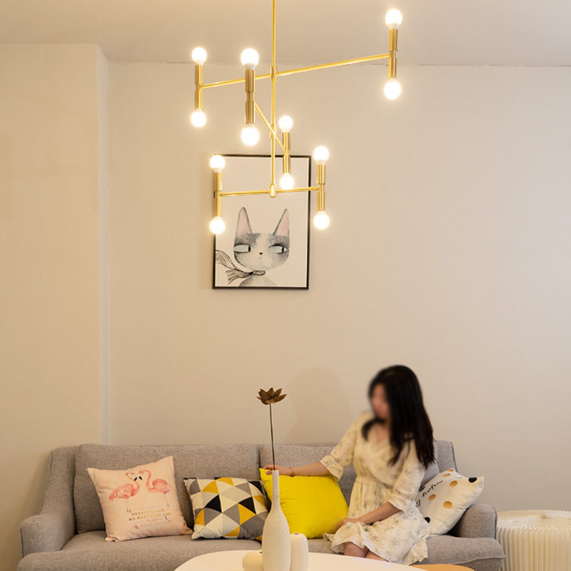Exponierte Metallkronleuchter leichte postmoderne 12 Leuchten hängende Lampe für Wohnzimmer