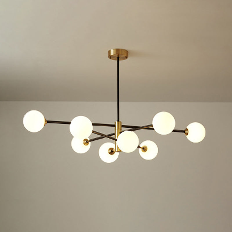 Lampadella di vetro bianco lattiginoso Postmodern Metal Lampadario a sospensione Luce per salotto