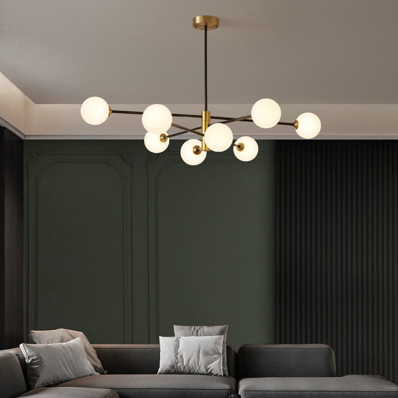 Lampadella di vetro bianco lattiginoso Postmodern Metal Lampadario a sospensione Luce per salotto