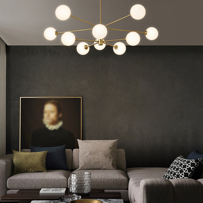 Lampadella di vetro bianco lattiginoso Postmodern Metal Lampadario a sospensione Luce per salotto