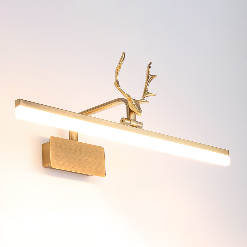 Metal Vanity Light with Antler Mid Century Modern Wall Mount Light in Gold