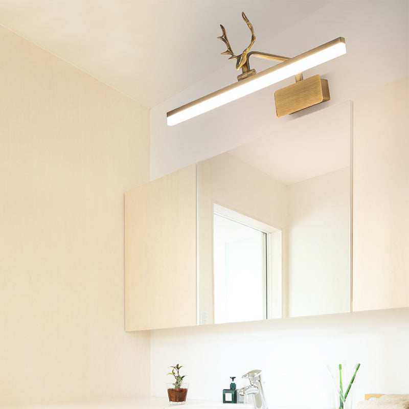 Metal Vanity Light with Antler Mid Century Modern Wall Mount Light in Gold