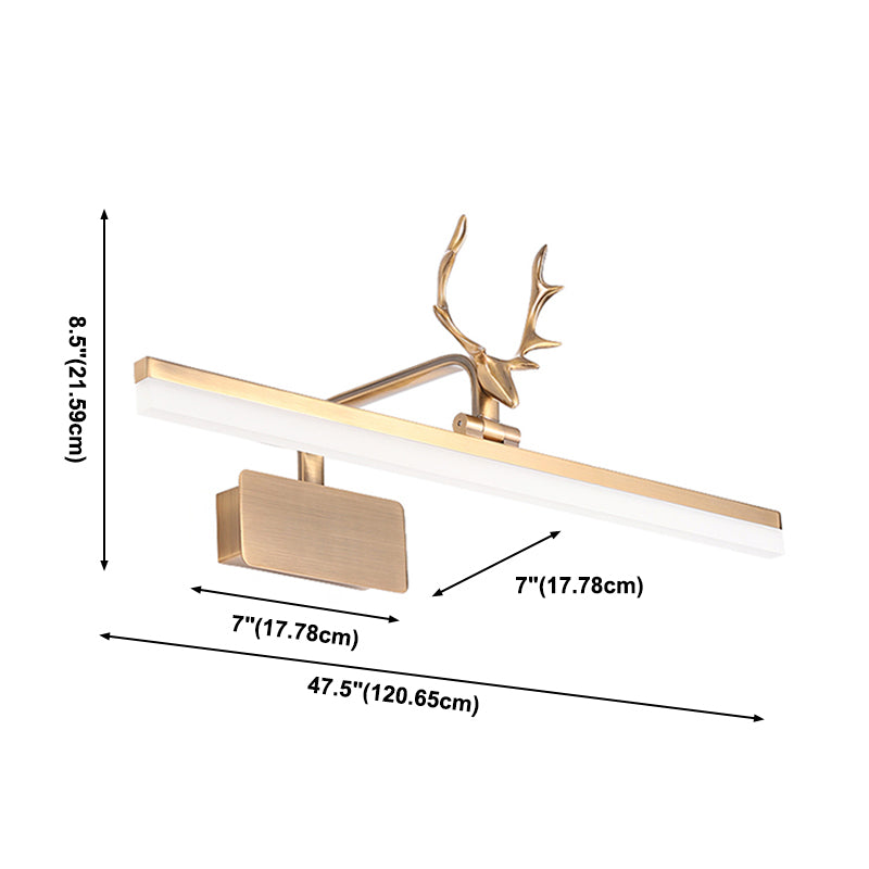 Metal Vanity Light with Antler Mid Century Modern Wall Mount Light in Gold