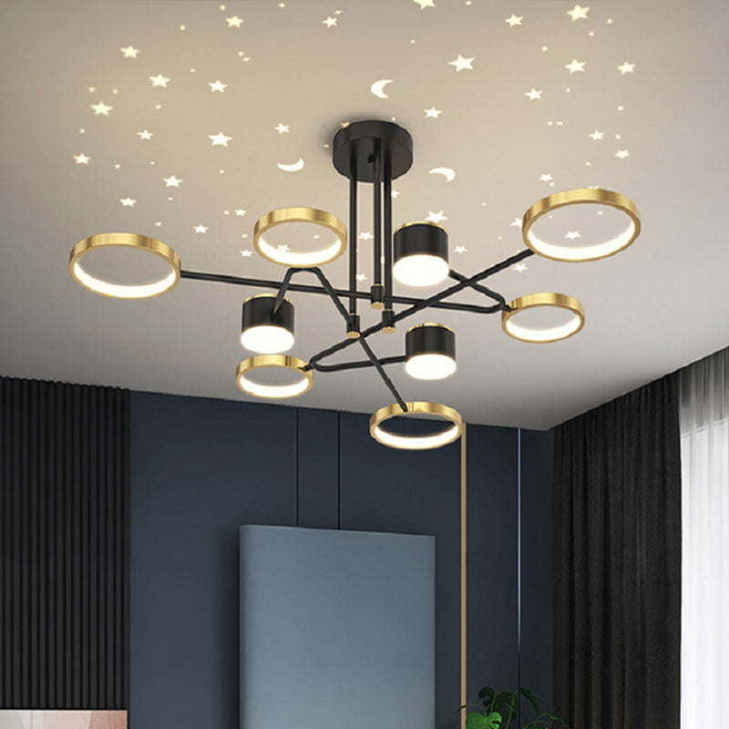Postmodern Metal Hanging Lights Multi Lights Gold and Black Chandelier for Living Room