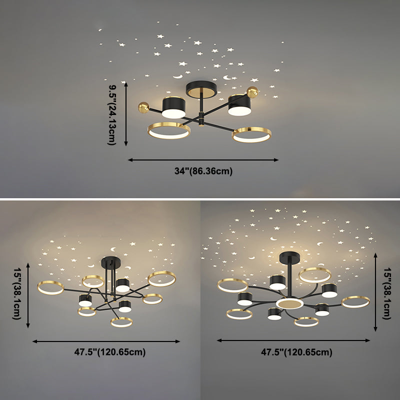 Postmodern Metal Hanging Lights Multi Lights Gold and Black Chandelier for Living Room