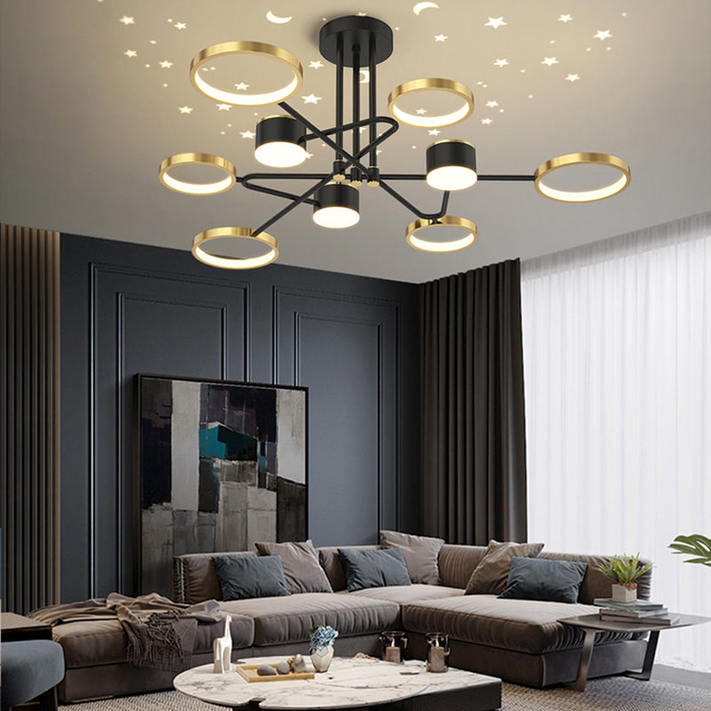 Postmodern Metal Hanging Lights Multi Lights Gold and Black Chandelier for Living Room