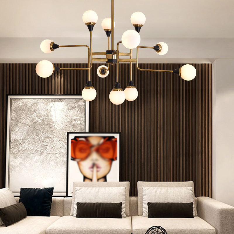 Postmodern Glass and Metal Chandeliers 12 Heads Ceiling Pendant Light for Living Room