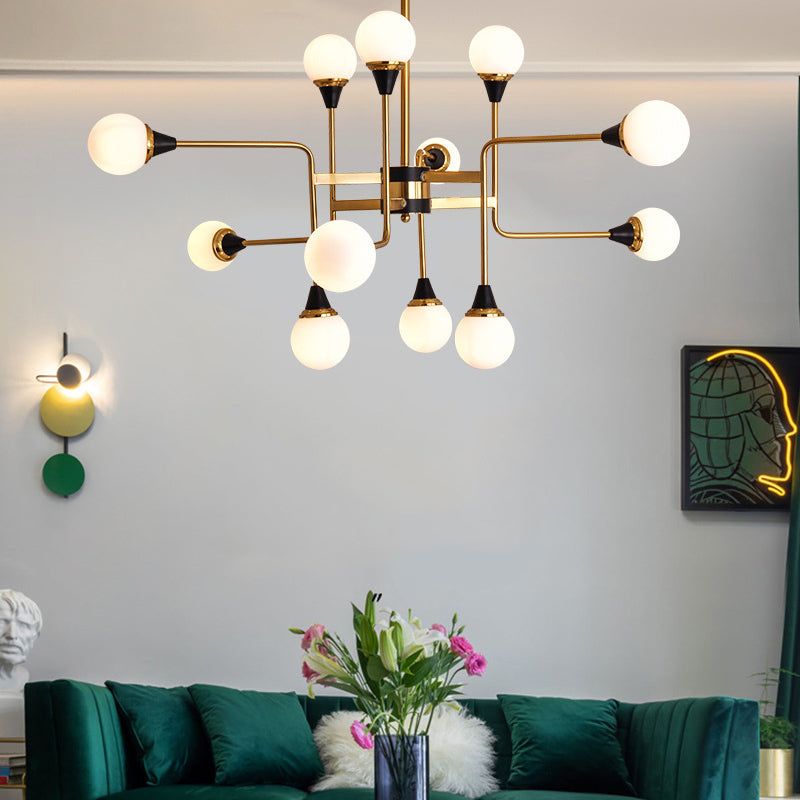 Postmodern Glass and Metal Chandeliers 12 Heads Ceiling Pendant Light for Living Room