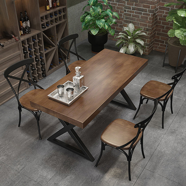 Industrial Solid Wood Dining Table Brown Rectangle Table with Sled Base for Dinning Room