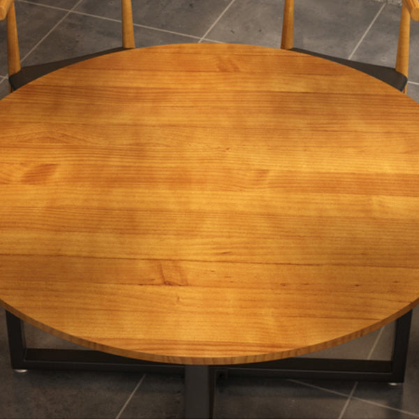 Contemporary Style Wood Dining Table Round Shape Table with Metallic Trestle Base