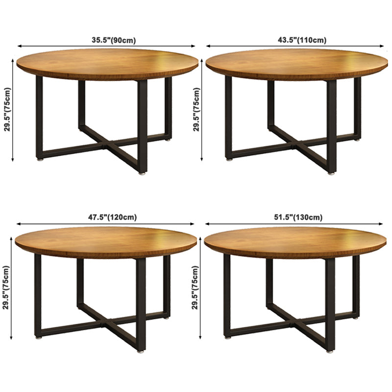 Contemporary Style Wood Dining Table Round Shape Table with Metallic Trestle Base