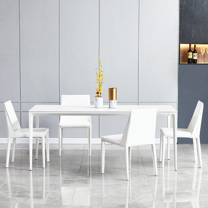 Mesa de comedor rectangular contemporánea Mesa de piedra sinterizada con 4 piernas blancas, 55.1 "L x 31.5" W x 30 "H