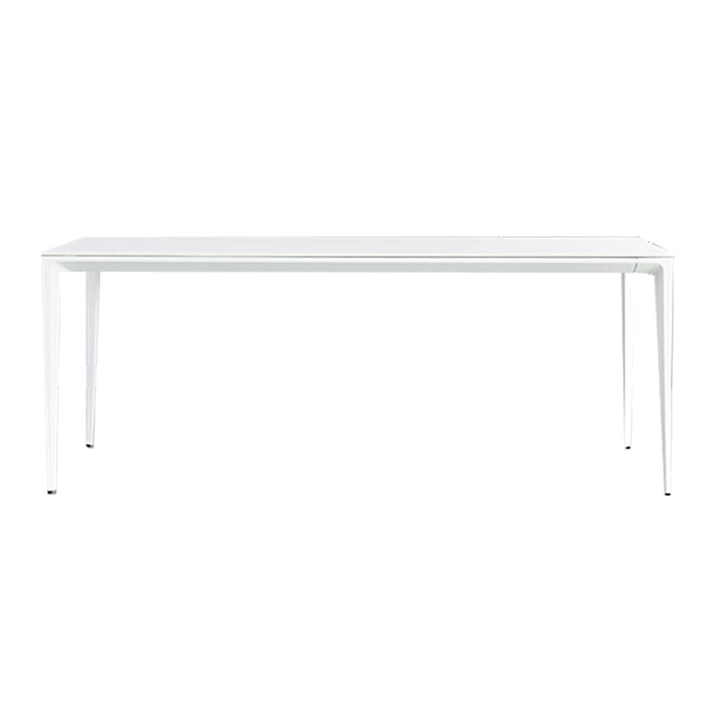 Mesa de comedor rectangular contemporánea Mesa de piedra sinterizada con 4 piernas blancas, 55.1 "L x 31.5" W x 30 "H