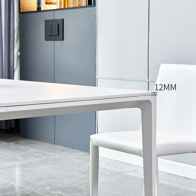 Mesa de comedor rectangular contemporánea Mesa de piedra sinterizada con 4 piernas blancas, 55.1 "L x 31.5" W x 30 "H