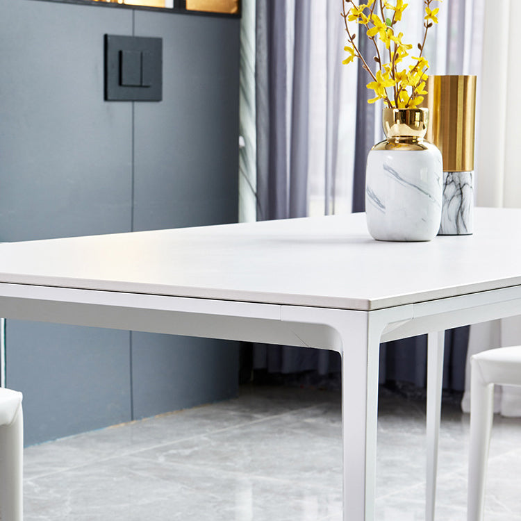 Mesa de comedor rectangular contemporánea Mesa de piedra sinterizada con 4 piernas blancas, 55.1 "L x 31.5" W x 30 "H