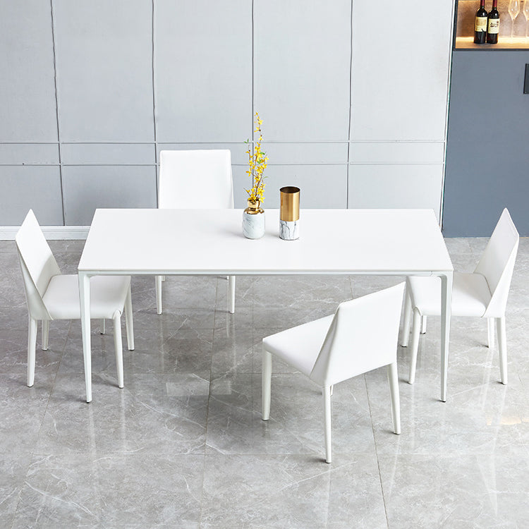 Mesa de comedor rectangular contemporánea Mesa de piedra sinterizada con 4 piernas blancas, 55.1 "L x 31.5" W x 30 "H