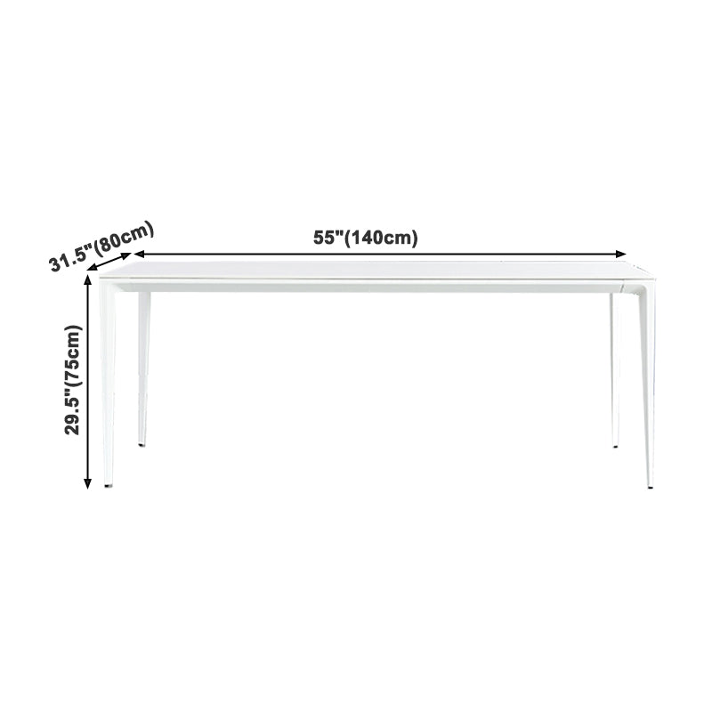 Mesa de comedor rectangular contemporánea Mesa de piedra sinterizada con 4 piernas blancas, 55.1 "L x 31.5" W x 30 "H