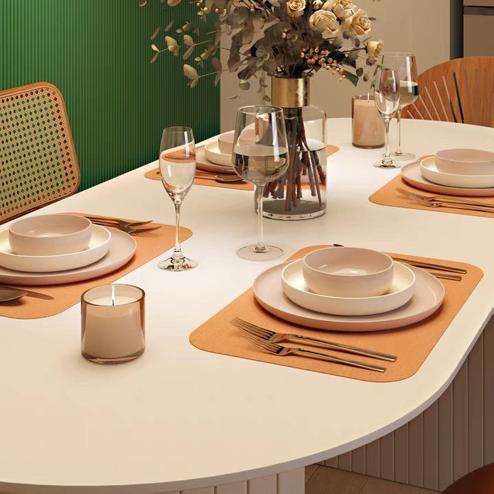 Massief hout eigentijdse ovale eettafel witte houten boventafel voor eetkamer