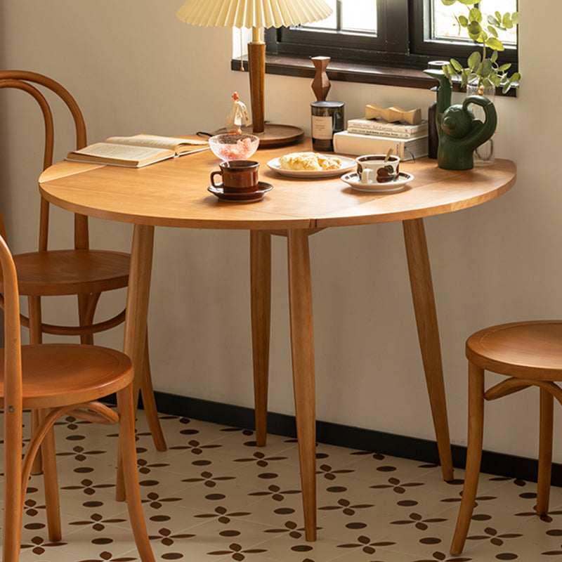 Cherry Wooden Round Table Extendable 4 Legs Square Dining Table in Nature