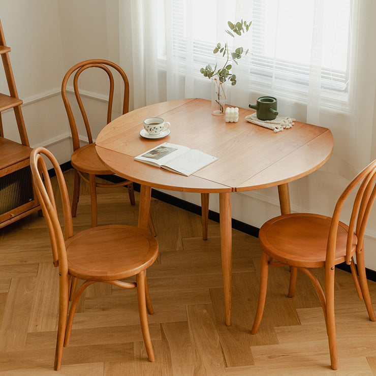 Cherry Wooden Round Table Extendable 4 Legs Square Dining Table in Nature