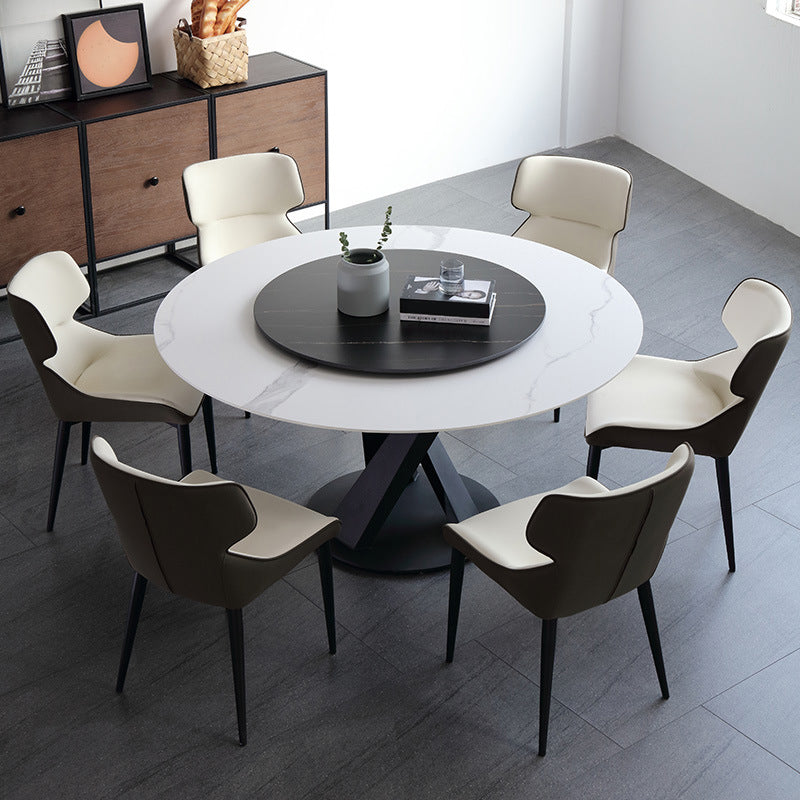 Hedendaagse ronde eettafel gesinterde stenen tafel met zwarte voetstukbasis, 47.2 "l x 27.6" w x 30 "h