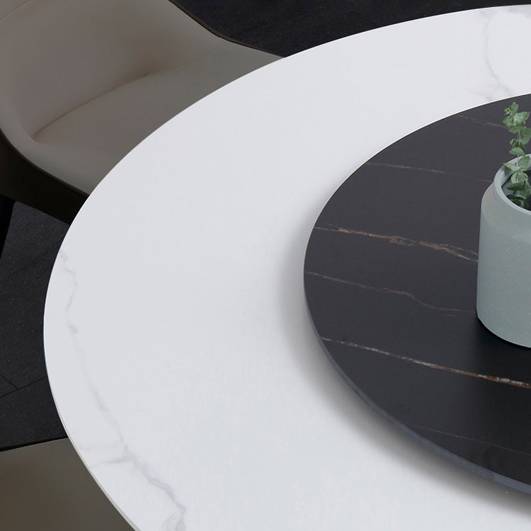 Hedendaagse ronde eettafel gesinterde stenen tafel met zwarte voetstukbasis, 47.2 "l x 27.6" w x 30 "h
