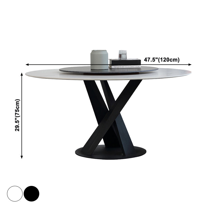 Hedendaagse ronde eettafel gesinterde stenen tafel met zwarte voetstukbasis, 47.2 "l x 27.6" w x 30 "h