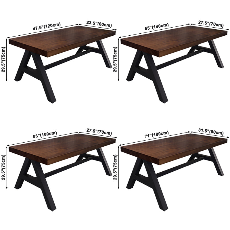 Industrial Solid Wood Dining Table Brown Rectangle Table with Trestle Base for Dinning Room