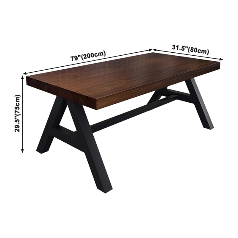 Industrial Solid Wood Dining Table Brown Rectangle Table with Trestle Base for Dinning Room