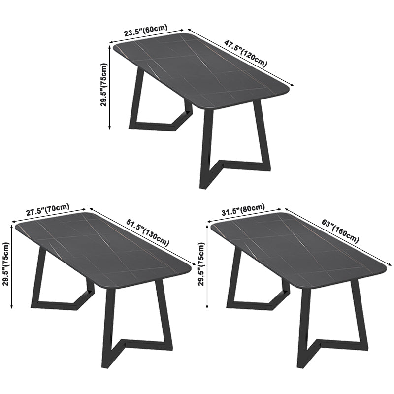 Industrial Style Sintered Stone Dining Table Black Rectangle Table with Sled Base for Dinning Room