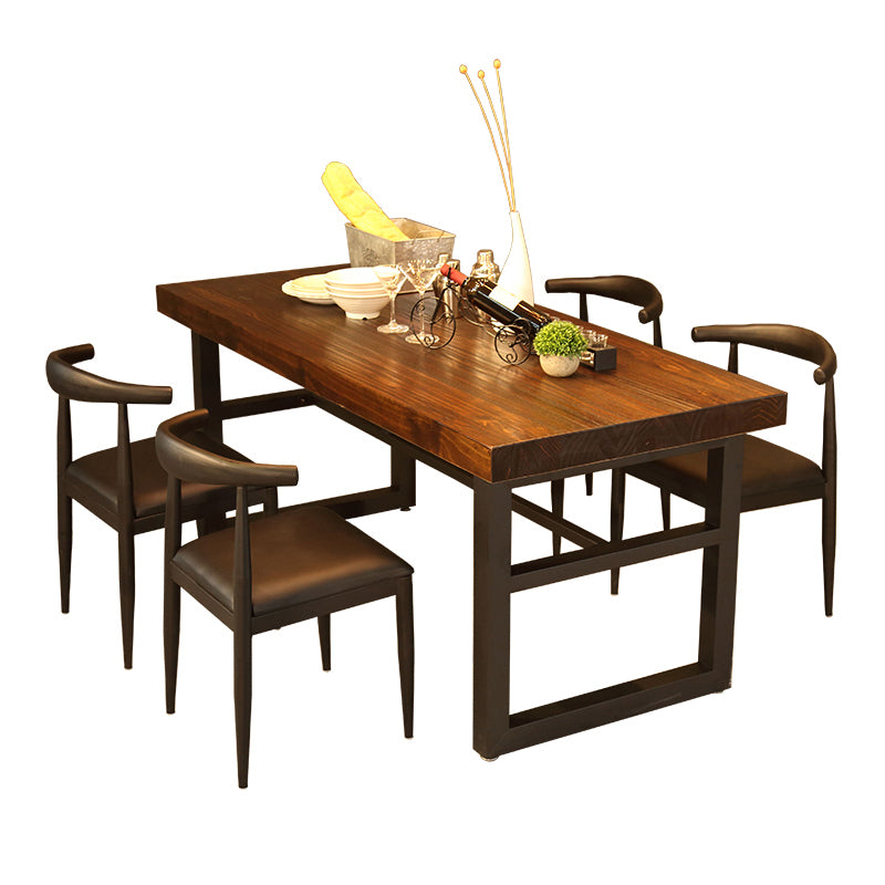 Industrial Style Solid Wood Dining Table Brown Rectangle Table with Trestle Base for Dinning Room