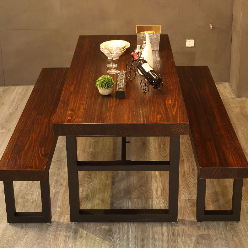 Industrial Style Solid Wood Dining Table Brown Rectangle Table with Trestle Base for Dinning Room