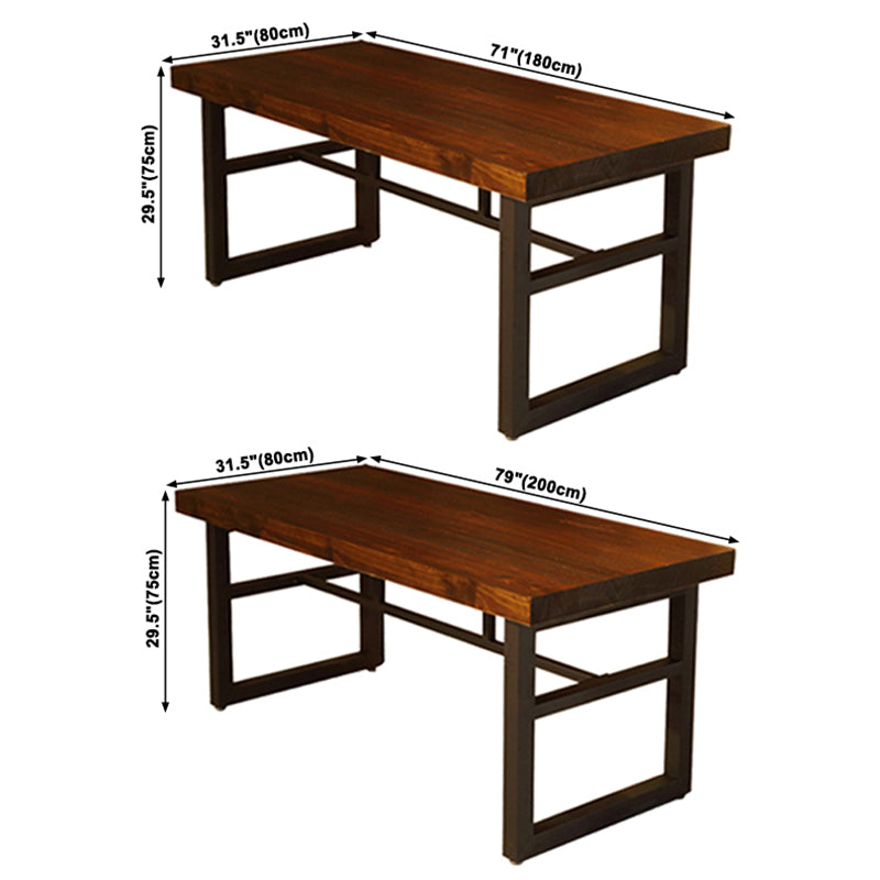 Industrial Style Solid Wood Dining Table Brown Rectangle Table with Trestle Base for Dinning Room