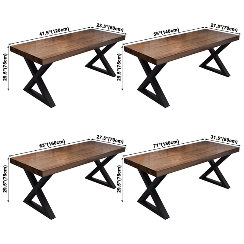 Tavolo da pranzo in legno massiccio in stile industriale Tavolo rettangolo marrone con base di metallo per sala da pranzo