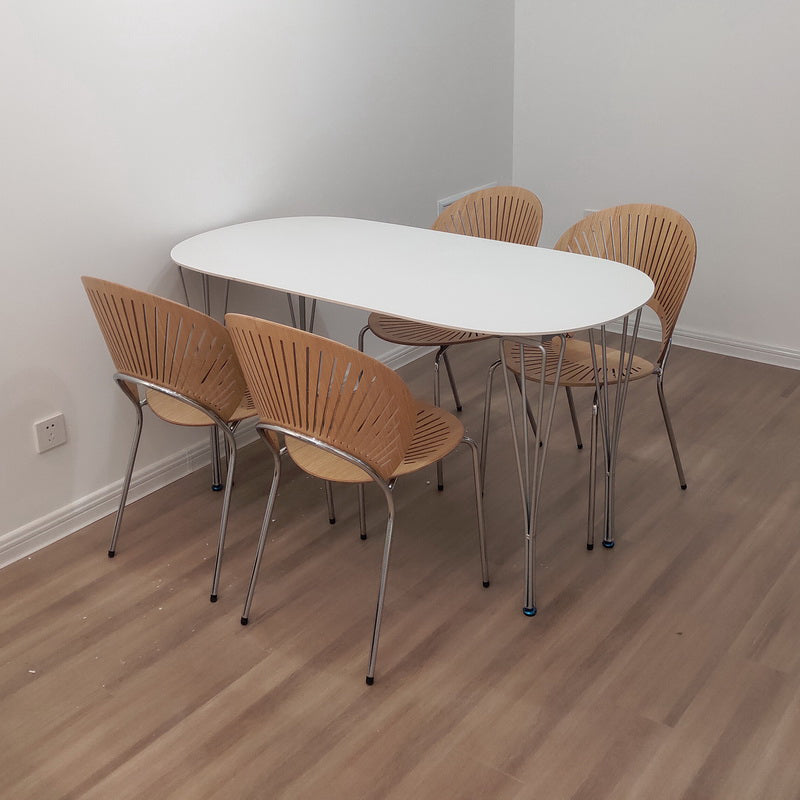 Modern White Sintered Stone Dining Table Oval Shape Standard Dining Table with 4 Legs Base