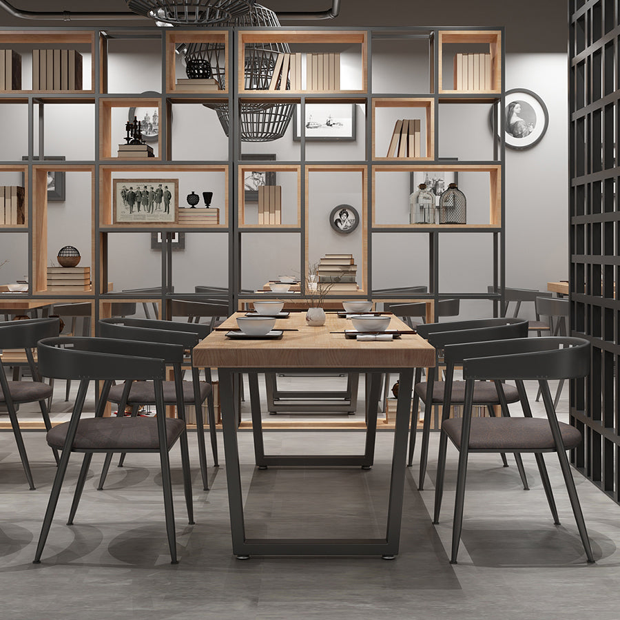 Industrial Style Solid Wood Dining Table Brown Rectangle Table with Sled Base for Dinning Room