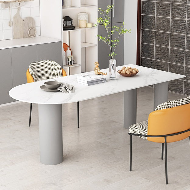 Vrije vorm driekleurige eettafel Gesinterde stenen tafel eigentijds met dubbel voetstuk