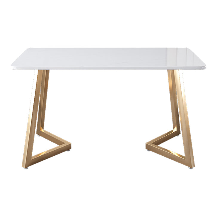 Minimalist Rectangle Shape White Dining Table Sintered Stone Standard Dining Table for Kitchen