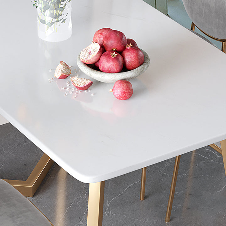 Minimalist Rectangle Shape White Dining Table Sintered Stone Standard Dining Table for Kitchen