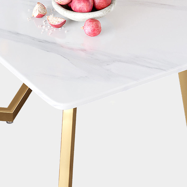Minimalist Rectangle Shape White Dining Table Sintered Stone Standard Dining Table for Kitchen